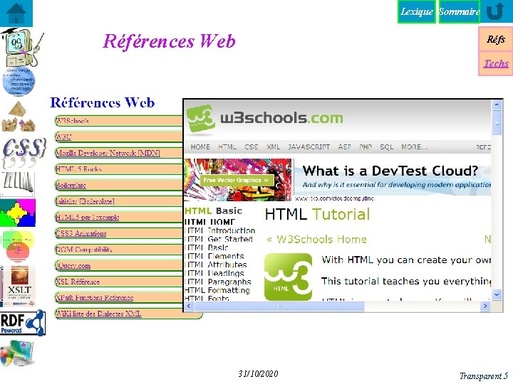 Lexique Sommaire . Références Web Réfs Techs . . . 31/10/2020 Transparent 5 