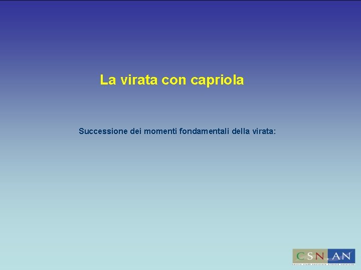 La virata con capriola Successione dei momenti fondamentali della virata: 