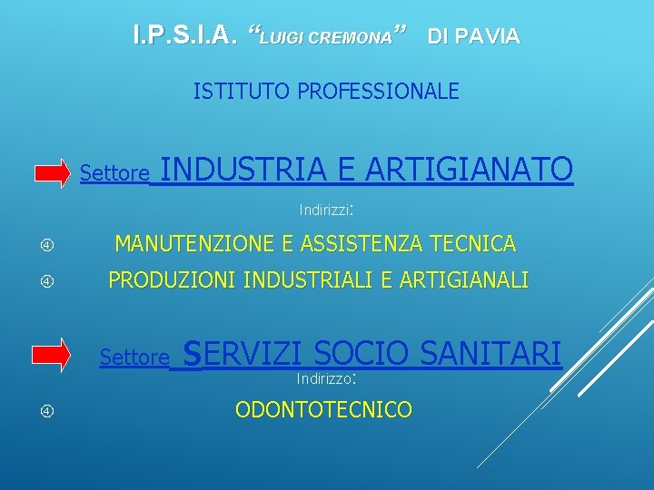 I. P. S. I. A. “LUIGI CREMONA” DI PAVIA ISTITUTO PROFESSIONALE Settore INDUSTRIA E