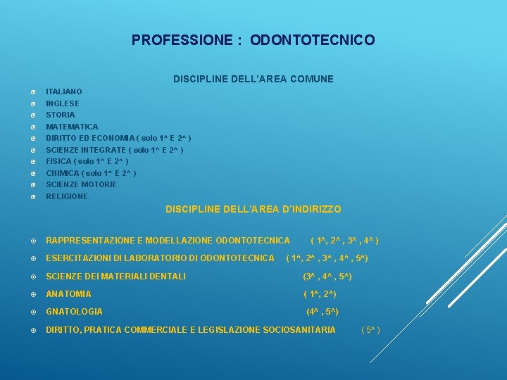 PROFESSIONE : ODONTOTECNICO DISCIPLINE DELL’AREA COMUNE ITALIANO INGLESE STORIA MATEMATICA DIRITTO ED ECONOMIA (