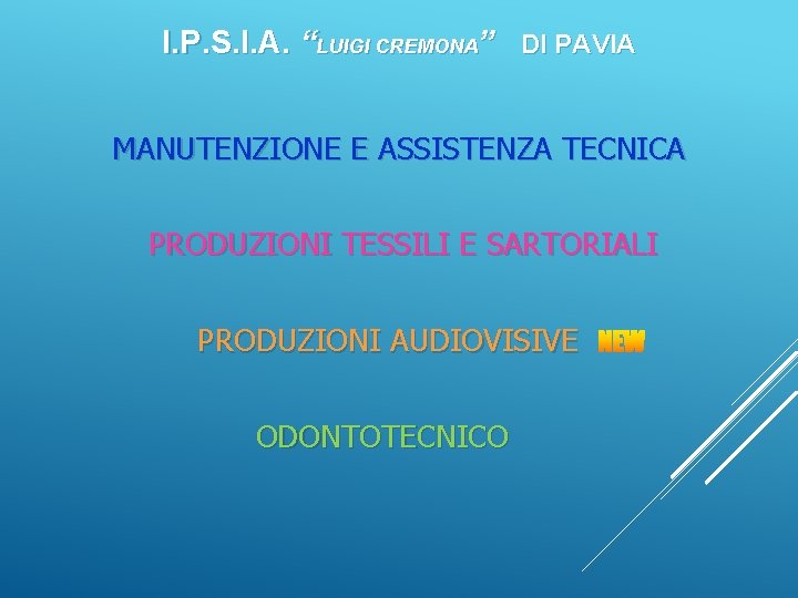 I. P. S. I. A. “LUIGI CREMONA” DI PAVIA MANUTENZIONE E ASSISTENZA TECNICA PRODUZIONI