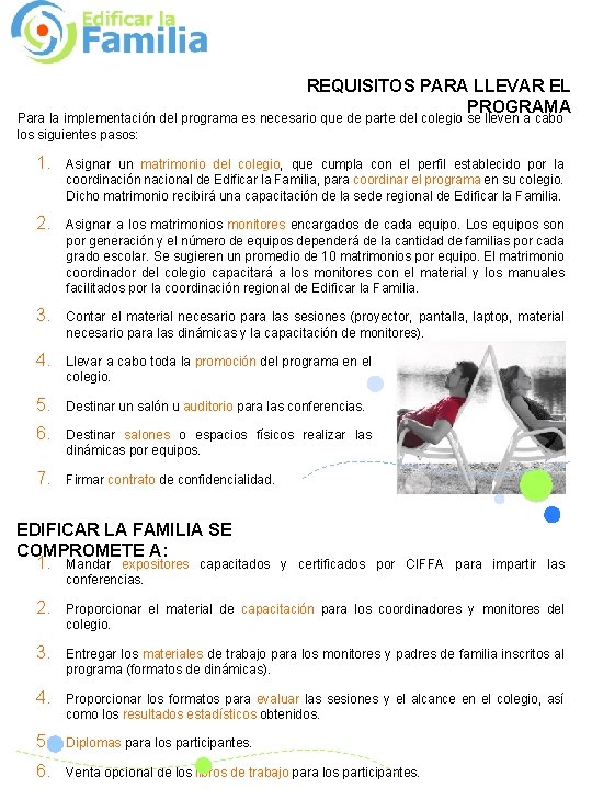 REQUISITOS PARA LLEVAR EL PROGRAMA Para la implementación del programa es necesario que de