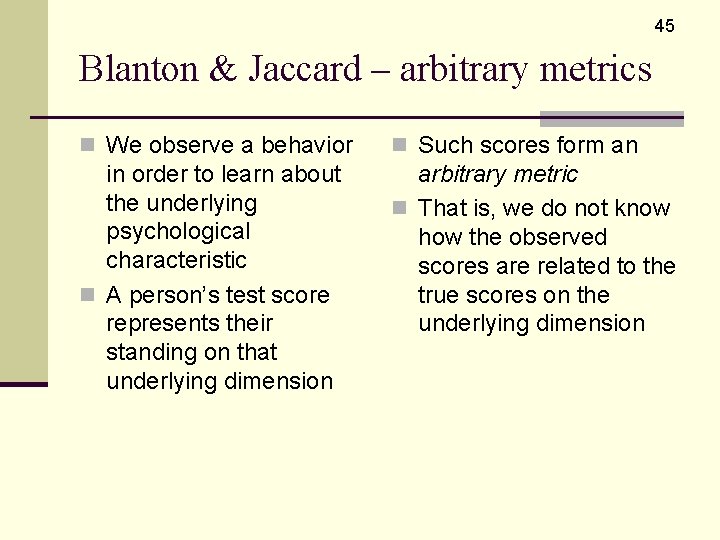 45 Blanton & Jaccard – arbitrary metrics n We observe a behavior n Such