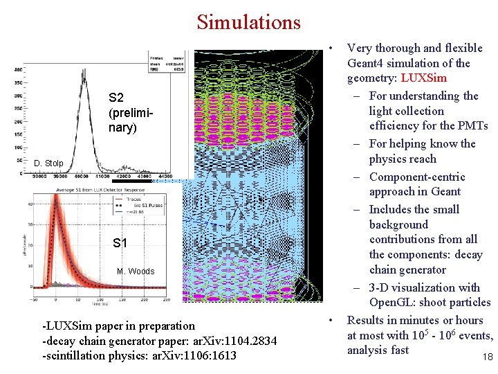 Simulations • S 2 (preliminary) D. Stolp S 1 M. Woods -LUXSim paper in