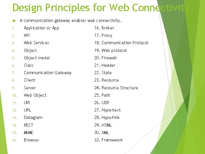 Design Principles for Web Connectivity A communication gateway enables web connectivity. 1. Application or