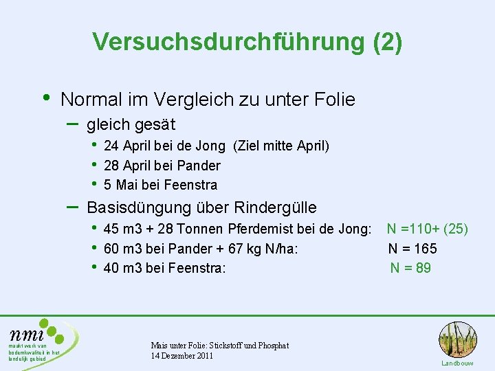 Versuchsdurchführung (2) • Normal im Vergleich zu unter Folie – gleich gesät • •