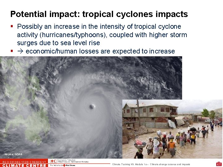 Potential impact: tropical cyclones impacts Possibly an increase in the intensity of tropical cyclone