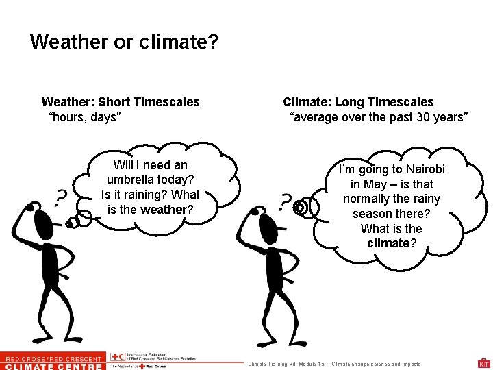 Weather or climate? Weather: Short Timescales “hours, days” Will I need an umbrella today?