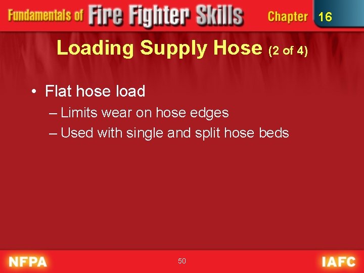 16 Loading Supply Hose (2 of 4) • Flat hose load – Limits wear