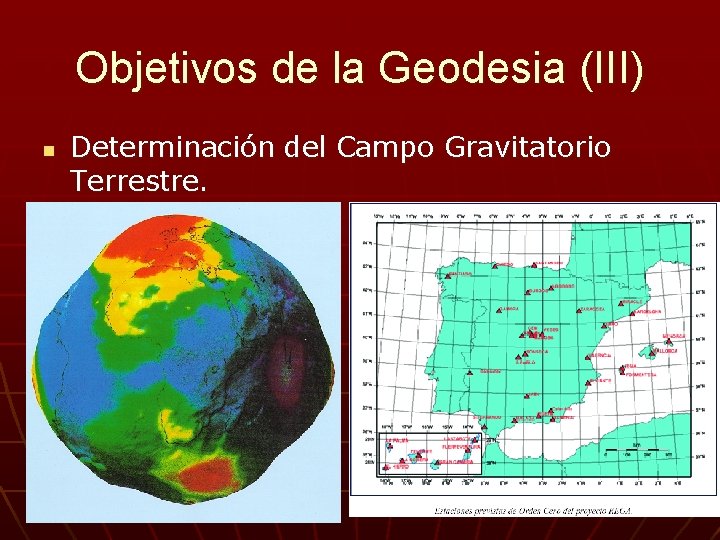 Objetivos de la Geodesia (III) n Determinación del Campo Gravitatorio Terrestre. 