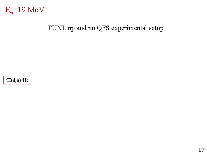 En=19 Me. V TUNL np and nn QFS experimental setup 2 H(d, n)3 He En=19 Me. V TUNL np and nn QFS experimental setup 2 H(d, n)3 He