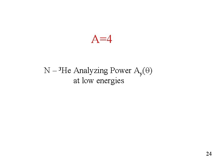 A=4 N – 3 He Analyzing Power Ay(q) at low energies 24 A=4 N – 3 He Analyzing Power Ay(q) at low energies 24