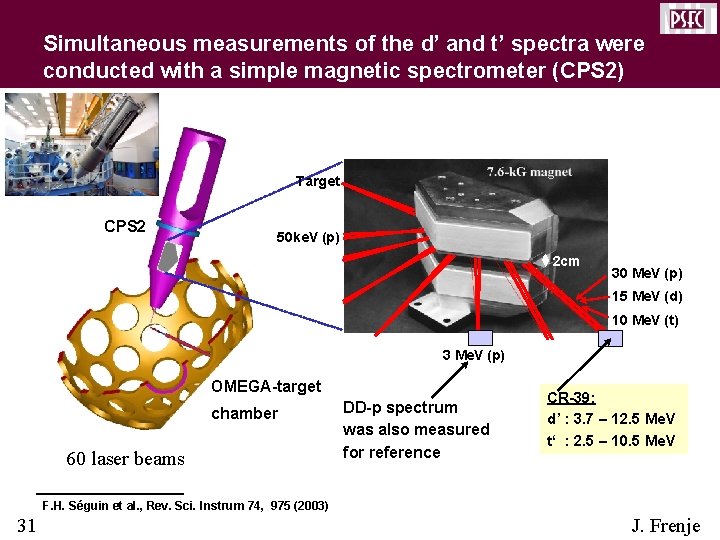 Simultaneous measurements of the d’ and t’ spectra were conducted with a simple magnetic Simultaneous measurements of the d’ and t’ spectra were conducted with a simple magnetic