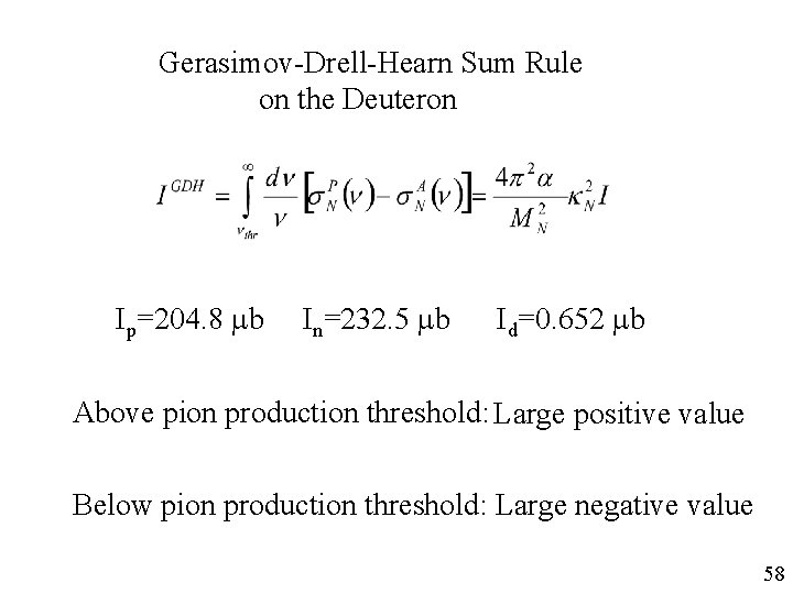 Gerasimov-Drell-Hearn Sum Rule on the Deuteron Ip=204. 8 mb In=232. 5 mb Id=0. 652 Gerasimov-Drell-Hearn Sum Rule on the Deuteron Ip=204. 8 mb In=232. 5 mb Id=0. 652