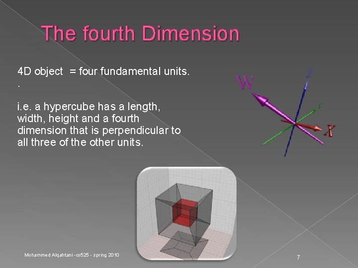 The fourth Dimension 4 D object = four fundamental units. . i. e. a