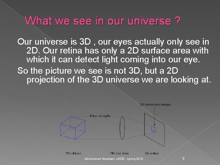 What we see in our universe ? Our universe is 3 D , our