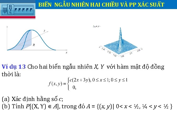BIẾN NGẪU NHIÊN HAI CHIỀU VÀ PP XÁC SUẤT. Ví dụ 13 Cho hai BIẾN NGẪU NHIÊN HAI CHIỀU VÀ PP XÁC SUẤT. Ví dụ 13 Cho hai