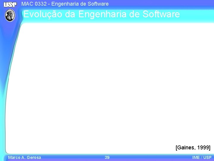 MAC 0332 - Engenharia de Software Evolução da Engenharia de Software [Gaines, 1999] Marco