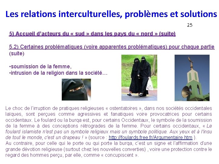 Les relations interculturelles, problèmes et solutions 25 5) Accueil d’acteurs du « sud »