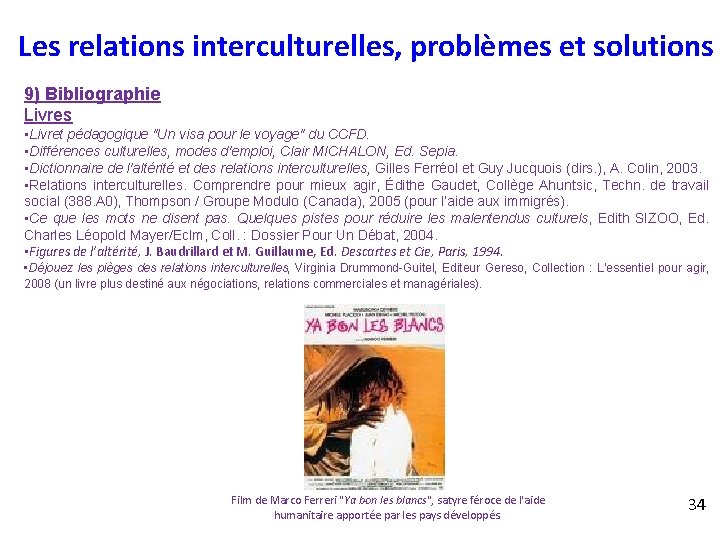 Les relations interculturelles, problèmes et solutions 9) Bibliographie Livres • Livret pédagogique "Un visa