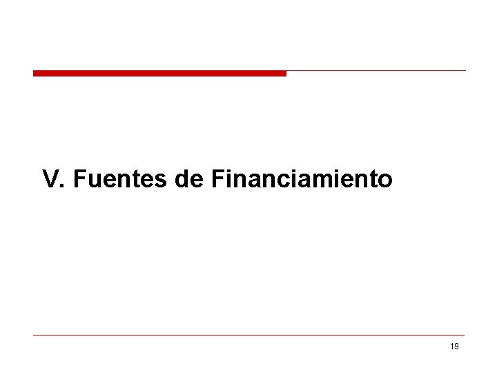 V. Fuentes de Financiamiento 19 