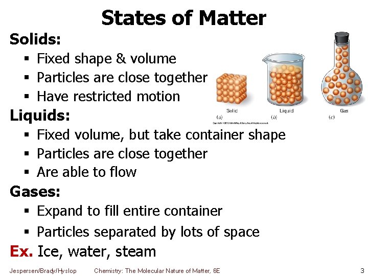 Solids: States of Matter Fixed shape & volume Particles are close together Have restricted