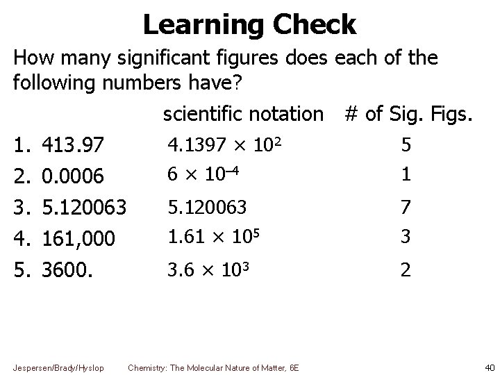 Learning Check How many significant figures does each of the following numbers have? scientific