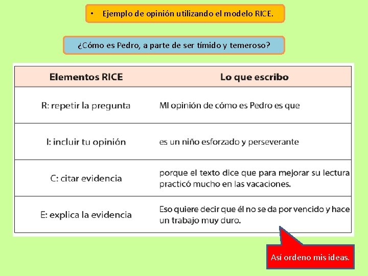  • Ejemplo de opinión utilizando el modelo RICE. ¿Cómo es Pedro, a parte