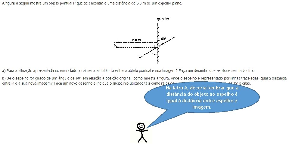 Na letra A, deveria lembrar que a distância do objeto ao espelho é igual