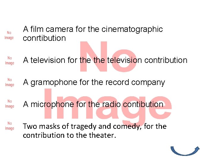  • A film camera for the cinematographic conrtibution • A television for the