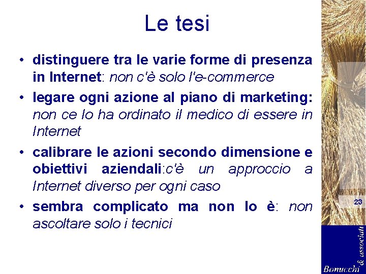 Le tesi • distinguere tra le varie forme di presenza in Internet: non c'è