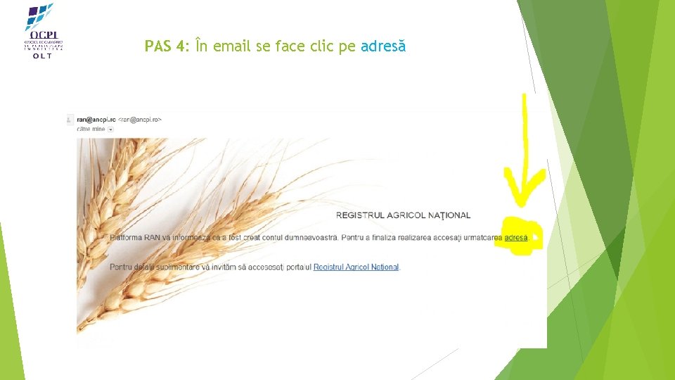 PAS 4: În email se face clic pe adresă 