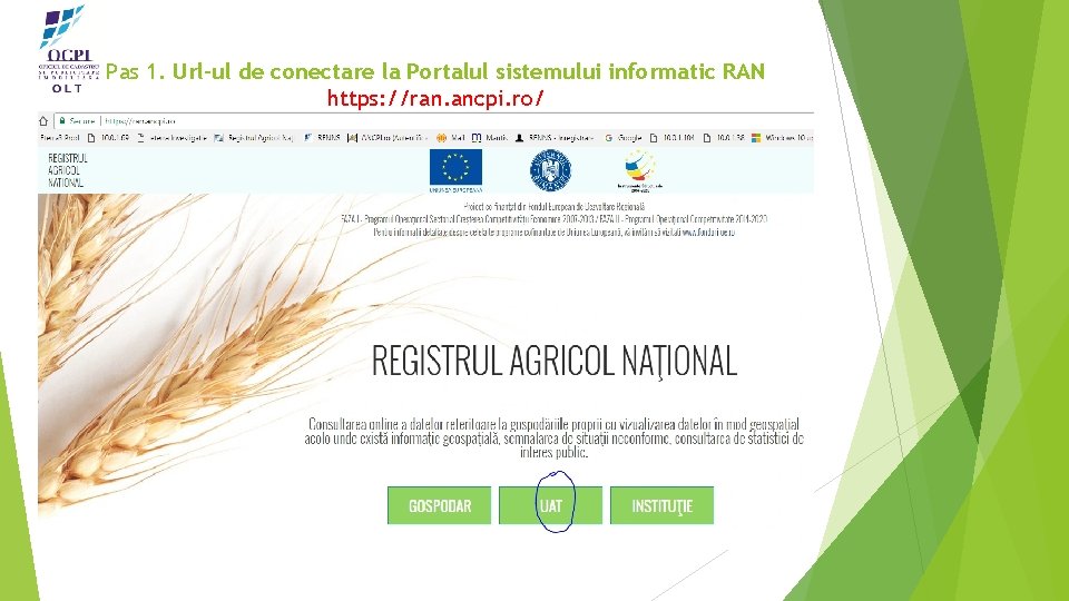 Pas 1. Url-ul de conectare la Portalul sistemului informatic RAN https: //ran. ancpi. ro/