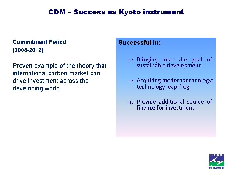 CDM – Success as Kyoto instrument Commitment Period (2008 -2012) Successful in: Proven example CDM – Success as Kyoto instrument Commitment Period (2008 -2012) Successful in: Proven example