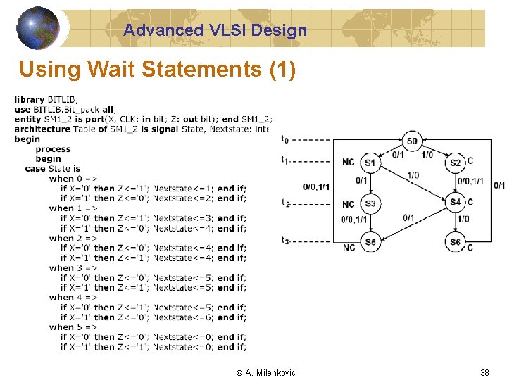 Advanced VLSI Design Using Wait Statements (1) A. Milenkovic 38 