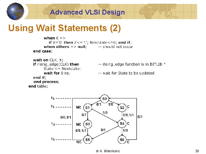 Advanced VLSI Design Using Wait Statements (2) A. Milenkovic 39 