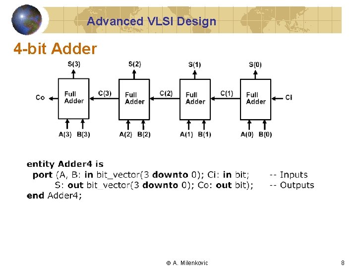 Advanced VLSI Design 4 -bit Adder A. Milenkovic 8 