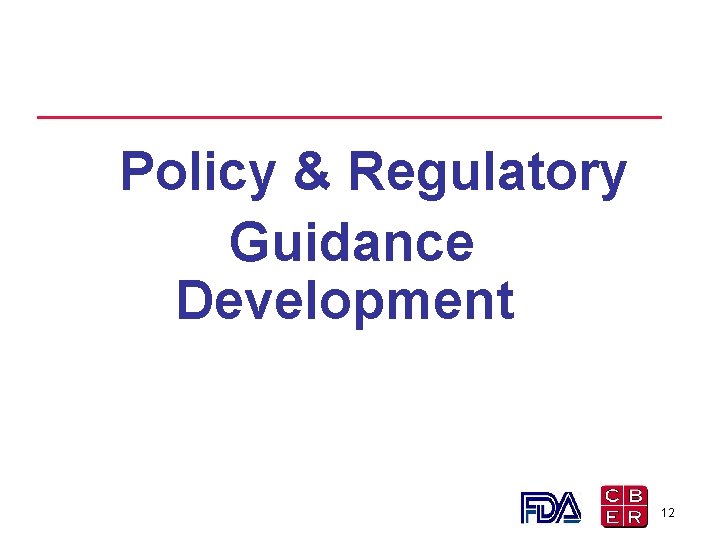 Policy & Regulatory Guidance Development 12 Policy & Regulatory Guidance Development 12