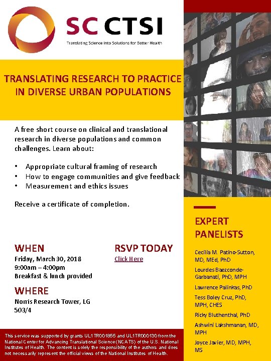 TRANSLATING RESEARCH TO PRACTICE IN DIVERSE URBAN POPULATIONS A free short course on clinical