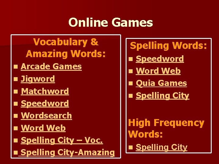 Online Games Vocabulary & Amazing Words: Games n Jigword n Matchword n Speedword n