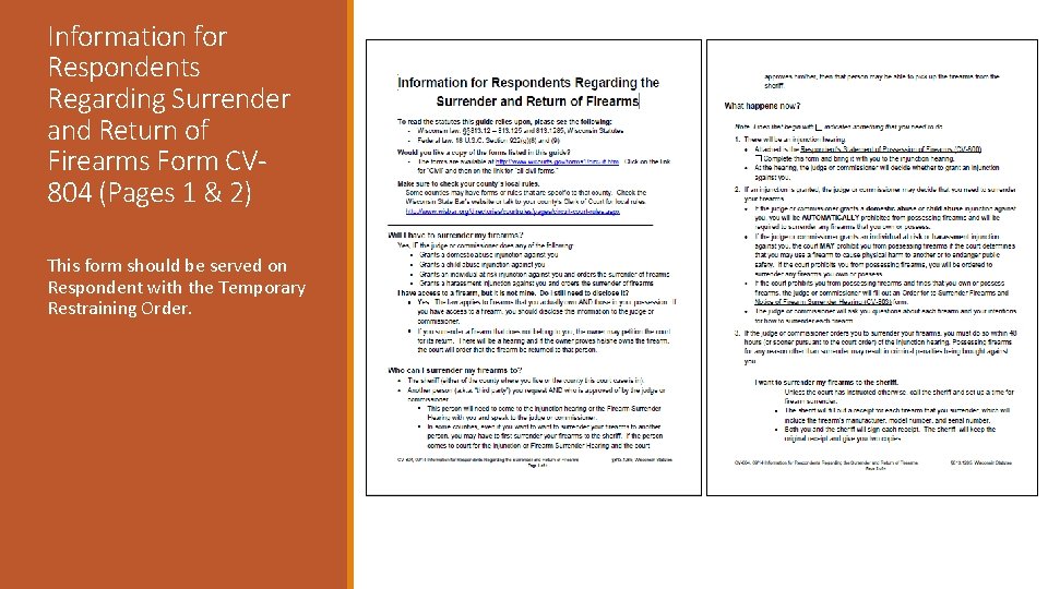 Information for Respondents Regarding Surrender and Return of Firearms Form CV 804 (Pages 1