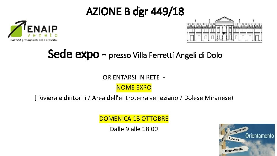 AZIONE B dgr 449/18 Sede expo - presso Villa Ferretti Angeli di Dolo ORIENTARSI