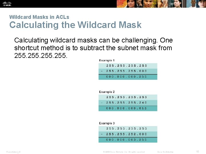 Wildcard Masks in ACLs Calculating the Wildcard Mask Calculating wildcard masks can be challenging.