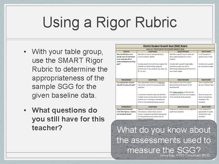 Using a Rigor Rubric • With your table group, use the SMART Rigor Rubric