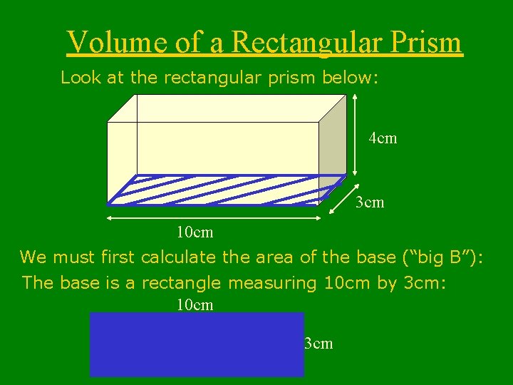 Volume of a Rectangular Prism Look at the rectangular prism below: 4 cm 3 Volume of a Rectangular Prism Look at the rectangular prism below: 4 cm 3