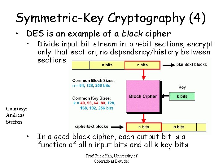 Symmetric-Key Cryptography (4) • DES is an example of a block cipher • Divide