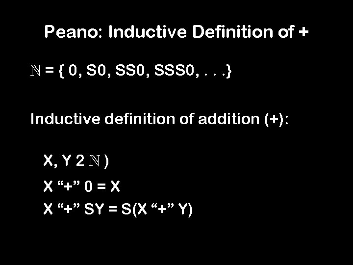 Peano: Inductive Definition of + = { 0, SSS 0, . . . }