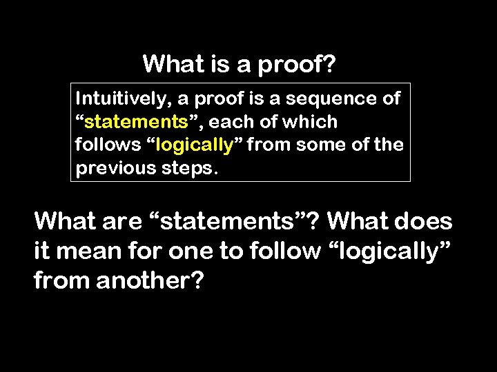 What is a proof? Intuitively, a proof is a sequence of “statements”, each of