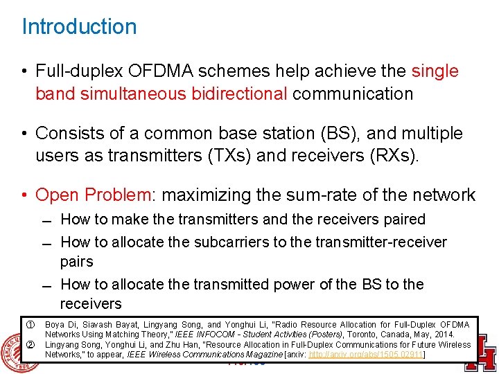 Introduction • Full-duplex OFDMA schemes help achieve the single band simultaneous bidirectional communication •