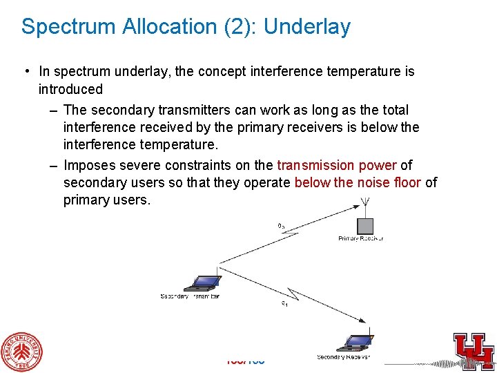 Spectrum Allocation (2): Underlay • In spectrum underlay, the concept interference temperature is introduced